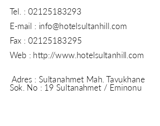 Hotel Sultan Hill iletiim bilgileri